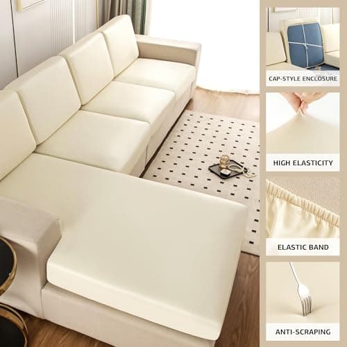 UWWGKK Waterproof Couch Covers, Stretch Couch Covers with Dirt-Resistant for Sectional Sofa,L Shape Sofa,Waterproof White Large Single Seat(1 Pcs for Large) - Thumbnail 3
