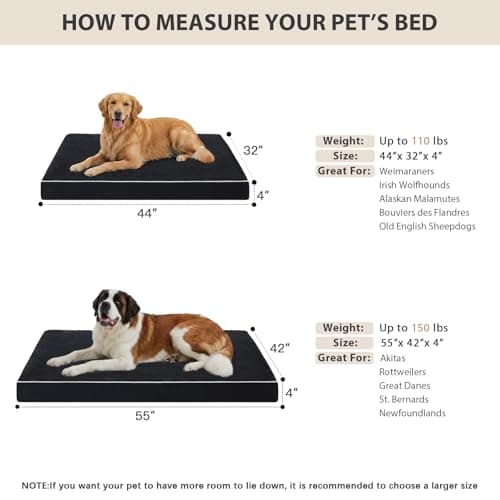 LEXTRO XXL Waterproof Orthopedic Dog Bed for Crate Mat, 44x32 Extra Large Dog Bed Washable with Removable Washable Cover, Comfortable Dogs Pad for Large Size Dogs, Black - Thumbnail 5