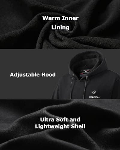 Venustas Unisex Pullover Heated Hoodie with Battery Included, Heated Sweatshirt for Men and Women Black - Thumbnail 4