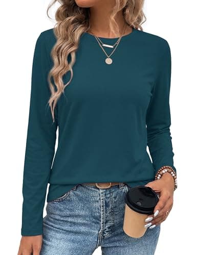 LaGracia Cotton Long Sleeve Shirt Women Crewneck Long Sleeve T Shirt Tops Soft Lightweight Basic Casual Tees Trendy Spring Fall Outfits 2026 Dark Green L - Image 1