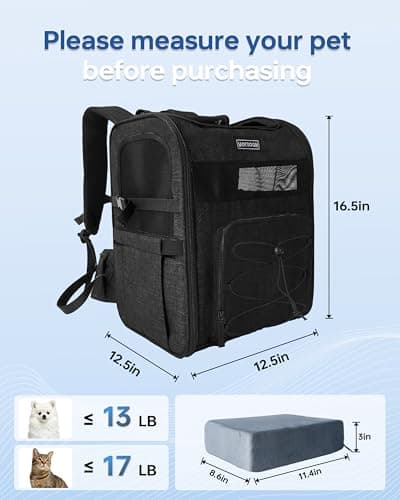 Hiking Dog Carrier Backpack, Padded Height-Enhancing Design, Adjustable Waist Cushioning Belt with Breathable Padded Back Support, Dog Carrier Backpack for Small Dogs Max 13LB Black with Pad - Thumbnail 6