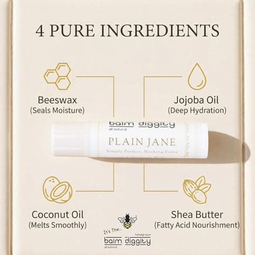 It's The Balm Diggity Plain Jane Unscented Lip Balm - Clean Natural Lip Care - Simple Ingredient Formula with Beeswax, Jojoba Oil, Coconut Oil, Shea Butter - Smooth Everyday Moisture - 2 Pack - Thumbnail 3