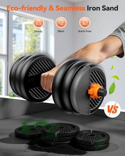 FEIERDUN Adjustable Dumbbells, 45lbs Free Weight Set with Connector, 4 in1 Dumbbells Set Used as Barbell, Kettlebells, Push up Stand, Fitness Exercises for Home Gym Suitable Men/Women. - Thumbnail 4