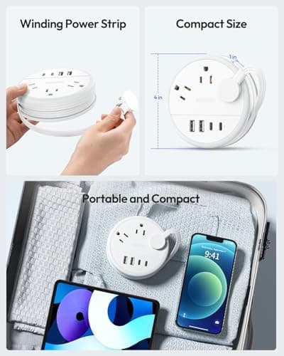 NTONPOWER Travel Power Strip, Travel Essentials, Cruise Essentials 2026 3 Outlets 4 USB Ports(2 USB C), 4FT Wrapped Around Extension Cord for Travel Cruise Ship Beach Vacation Essentials White - Thumbnail 5