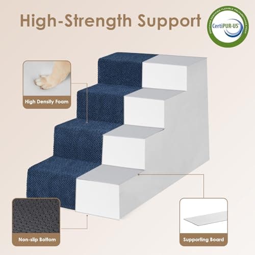 EHEYCIGA Dog Stairs for Bed 20" H, 4-Step Extra Wide Dog Steps for High Bed, Pet Steps for Small Dogs and Cats, Non-Slip Balanced Pet Ramp Indoor, Navy Blue - Thumbnail 3