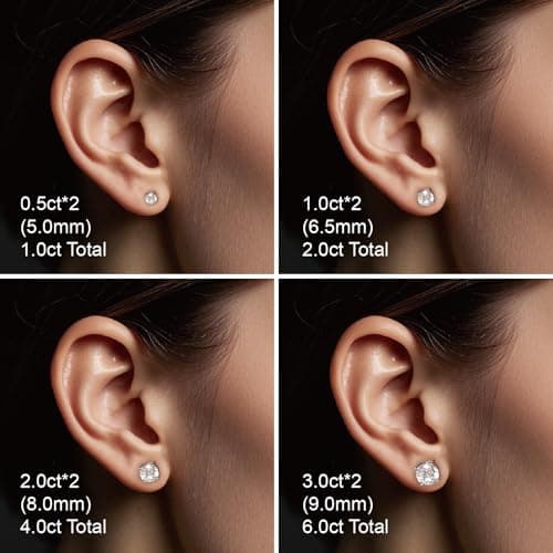 Ve Celestelle Moissanite Stud Earrings, 925 Sterling Silver, 18K White Gold Plated, Round Cut (2 Carat-(1ct*2)-6.5mm) - Thumbnail 4