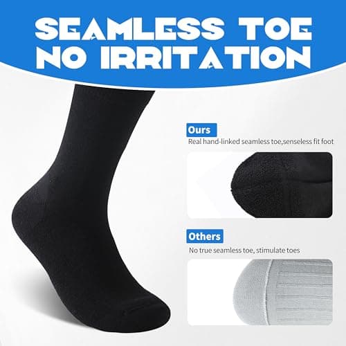Forcool 3 Pairs Diabetic Merino Wool Socks Wide Calf Non Binding Loose Top Mid Calf Cushion Diabetes Dress Crew Socks Circulation, Large Black Blue Gray - Thumbnail 6