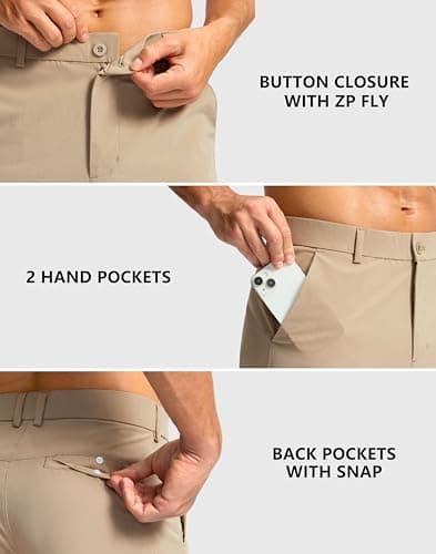 Soothfeel Men's Casual Shorts 7"/ 9" Golf Shorts for Men Flat Front Dress Work Shorts Quick Dry Lightweight with 3 Pockets Khaki L9.W38 - Thumbnail 4