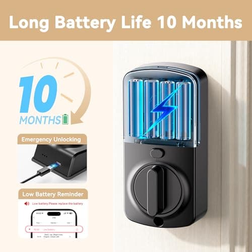 IRONZON Smart Door Lock, 5-in-1 Keypad Deadbolt for Front Door, Keyless Entry Door Lock with App Control, Auto-Lock, Anti-Peeping Password, 4 IC Cards, 15-Min Installation, Black - Thumbnail 4