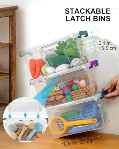 AREYZIN Plastic Storage Bins with Lids 6 Pack, 7 Quart Stackable Storage Containers with Buckle Latches, Heavy Duty Clear Organizer Bins for Home Office Supplies, Craft & Toy Storage, BPA-Free,Purple - Thumbnail 4