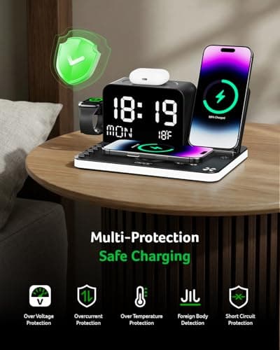 Acer Gadget 7-in-1 Wireless Charging Station Charger Stand for Multiple Devices for Apple - iPhone 17 16 15 14 13 12 Pro Max Apple Watch Airpods, Wireless iPhone Charger Station with Bluetooth TimeSyn - Thumbnail 5