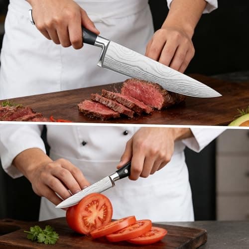 fomidao 2PCS Chef Knife Set, Razor Sharp Japanese Kitchen Knife Set, High Carbon Steel Damascus Pattern Chef's knives, Cooking Knife with Full Tang Handle Design for Home Kitchen - Thumbnail 2