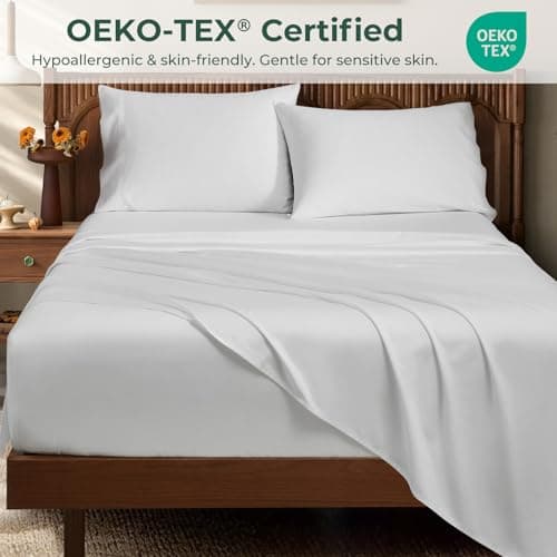 HYPREST Egyptian Cotton Sheets King - 18 Inch Extra Deep Pocket King Sheets, Luxury Soft & Crisp Bed Sheets Set, Oeko-TEX Certified, Durable Cooling Hotel Bedding, White - Thumbnail 3