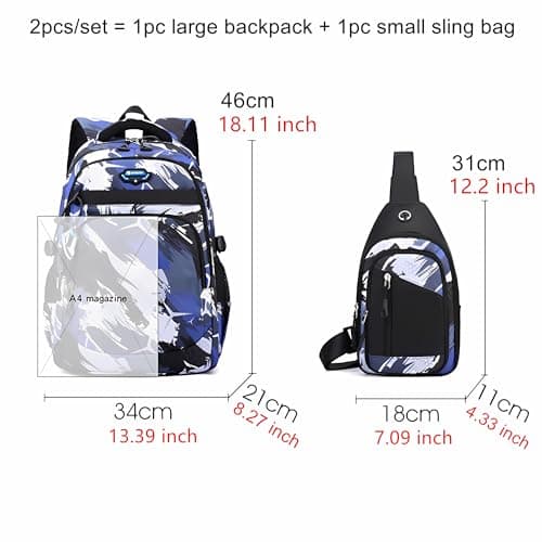 OKKID Middle School Backpack for Boys Gifts Student Bookbag High School Bags Teenage Boy Waterproof Large Travel Backpack Set - Thumbnail 2