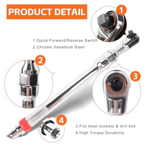 Pneubolt Offset Extension Wrench 1/2" Set, with Electric Ratchet Wrench & Drill Adapter, One Key Switch for Tightening & Loosening, Includes Storage Case for Automobile Repair & Furniture Assembly - Thumbnail 3