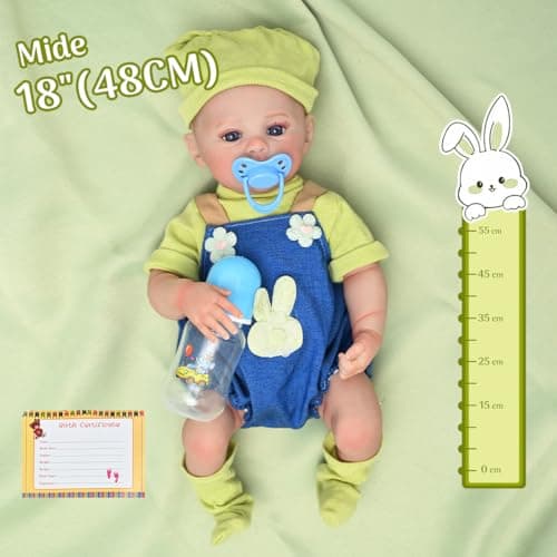 PUAMUBUA Real Life Baby Dolls,18 Inch Lifelike Realistic Newborn Baby Dolls with Cute Soft Vinyl Body, Muñecas Reborn Toddler,Silicone Baby Doll with Accessories for 5 Year Old Girl (Green) - Thumbnail 5