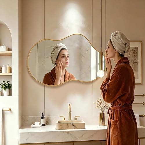potijo Irregular Wall Mirror 20×36 Inch Wall Mirrors Decorative Gold Modern Asymmetrical Abstract Mirror for Bathroom Bedroom Living Room Entryway Hallway - Thumbnail 5