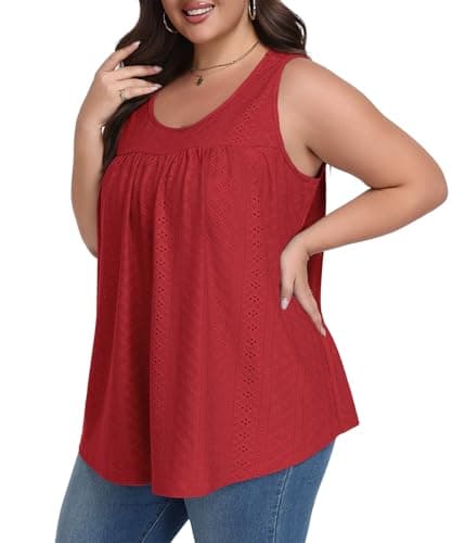 Lastshe Plus Size Sleeveless Tunic Tops for Women Summer Tops for Women Stretchy Sleeveless Tunic, Red, 3X