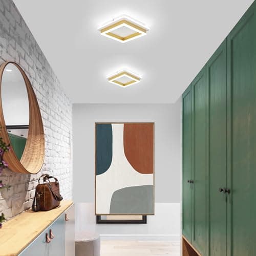 Vloitgol LED Flush Mount Ceiling Light Fixtures, 3000K-6000K Dimmable Hallway Light Fixtures with Remote Control Acrylic Square Ceiling Lamp for Kitchen Laundry Bedroom Bathroom (Gold) - Thumbnail 2