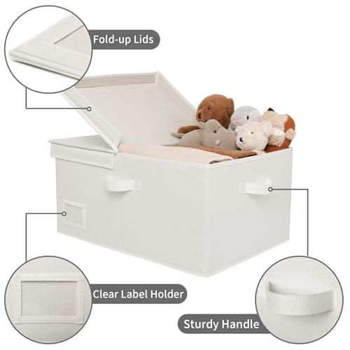 GRANNY SAYS Fabric Storage Bins with Lids, Decorative Storage Boxes, Closet Basket for Shelves, Extra Large Storage Bins for Clothes, Toy Storage Chest, Ivory, 2-Pack - Thumbnail 4