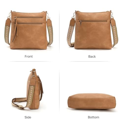 GEMIU Medium Purses for Women Multi Pocket Womens Crossbody Purse with Guitar Strap Light Brown - Thumbnail 6