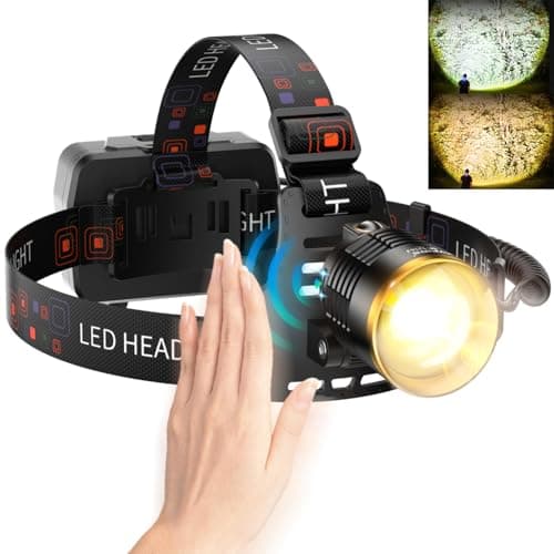 SKYFIRE Rechargeable Headlamp Motion Sensor, LED Super Bright Head lamp with 7500mAh Battery, Zoomable Adjustable Head Light for Cycling Camping Hiking - Dual Light Sources Yellow & White Light - Image 1