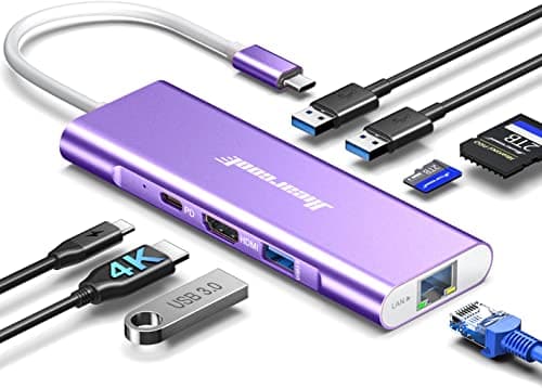 Hiearcool USB C Hub, USB-C Ethernet Dongle 4K@60Hz HDMI Multi-Port Adapter, USBC Docking Station Compatible for MacBook Dell HP Thunderbolt 3 4 Laptops-Purple - Image 1