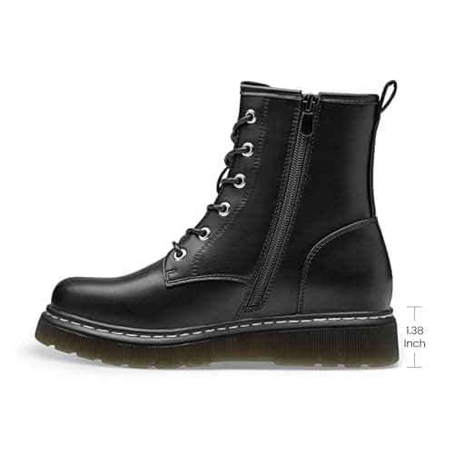 Athlefit Women's Lace-Up Combat Boots Fashion Casual Low Platform Lug Sole Ankle Booties with Side Zipper for Outdoor Walking,Black,Size 7.5,AD01863 - Thumbnail 4
