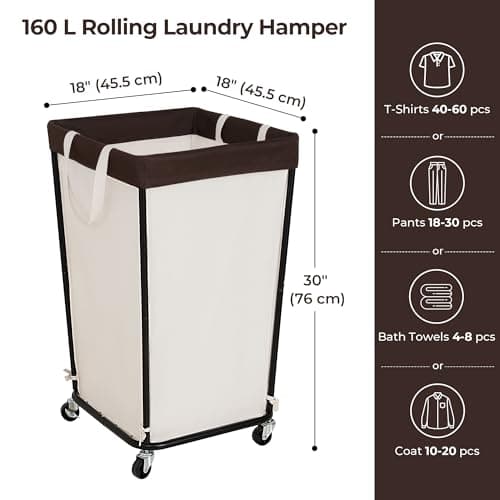 GRANNY SAYS 160L Rolling Laundry Basket, Laundry Hamper with Wheels, Large Laundry Cart with Removable Bag, Clothes Organization and Storage for Laundry Room, Bathroom, Bedroom, Beige - Thumbnail 2