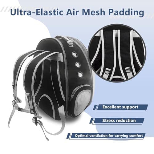 Cat Backpack Carrier Back Expandable Bubble Pet Carrier Backpack for Large Cat, Kitten and Dog, Designed for Hiking, Travelling and Outdoor Use (Back Expandable-Black) - Thumbnail 6