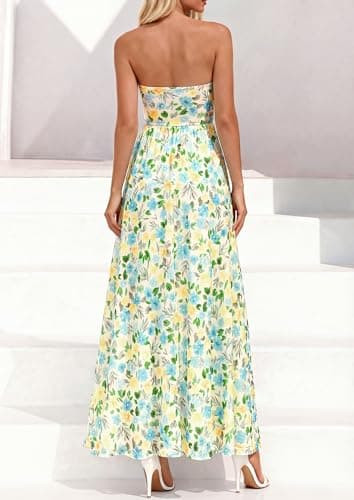 PRETTYGARDEN Women Strapless Maxi Dress 2026 Summer Floral Tube Top Ruched Beach Spring Wedding Guest Long Dresses (Floral White Light Green,X-Large) - Thumbnail 6