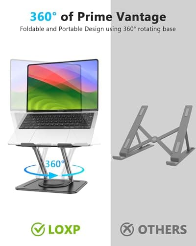 LOXP Adjustable Laptop Stand, Computer Stand with 360 Rotating Base, Ergonomic Laptop Riser Mount for Desk Foldable Protable Computer Desk Fits with MacBook Pro Air (10-16") - Black - Thumbnail 2