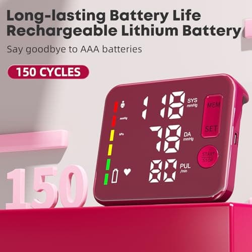 GUAEVER Blood Pressure Monitor Rechargeable Upper Arm Blood Pressure Monitors for Home Use Large Screen Bp Machine with 8.7"-16.5" Bp Cuff, 2x120 Memory, Voice Broadcast Bp Monitor(Red) - Thumbnail 4