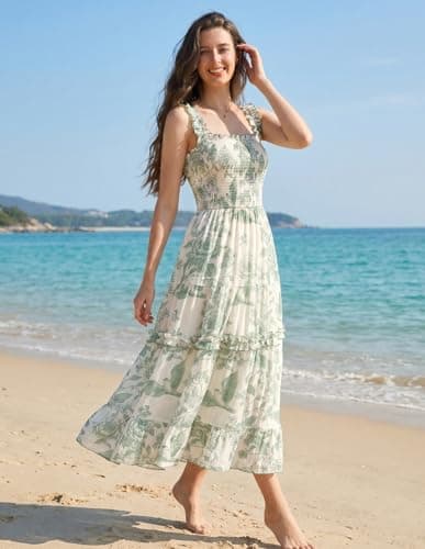 Scarlet Darkness Womens Sundress Cottagecore Spring Summer Boho Floral Dress with Pockets Green S - Thumbnail 5