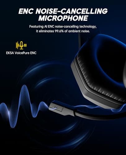 EKSA 2.4GHz Wireless Gaming Headset for PS5,PS4,PC,Switch,Mobile,Mac, Bluetooth Gaming Headphones with ENC Microphone, RGB, 20ms Latency, 120H Battery, 7.1 Surround Sound, 3.5mm Cable Black Silver - Thumbnail 5