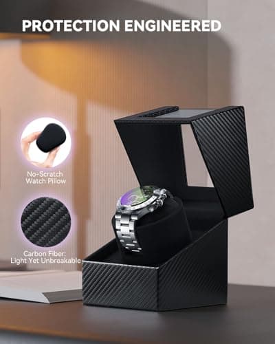 KAVYIA Automatic Watch Winder with Japanese Motor – Silent Adjustable Rotation, Premium PU Leather Exterior and Soft Flexible Watch Pillows, for Father's Day Gift for Him, Christmas Gift 2025 - Thumbnail 5