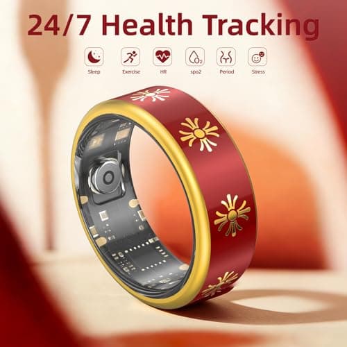 Potewek Smart Ring for Women & Men,Fitness Tracker Ring with Heart Rate Monitor, Sleep Tracker - Fitness Tracker,No Subscription Fee,IP68 Waterproof,Bluetooth Anillo Inteligente(Red, 7) - Thumbnail 2