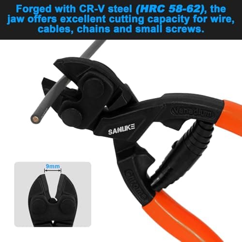 Sanuke 8-inch Mini Bolt Cutter with Recess and Spring, Heavy Duty Bolt Cutter with Security Lock, Ergonomic Handle, CR-V Steel Blade for Wire, Cables, Small Screws - Thumbnail 4