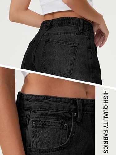 HDLTE Women Wide Leg Jeans Junior High Waist Baggy Jeans Loose Boyfriends Jeans Black Washed - Thumbnail 6