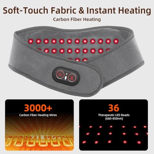 Cordless Neck Heating Pad for Pain, Neck Massager with 660nm 850nm Red Light, Heated Neck Wrap with 3000mAh Rechargeable, 3 Levels Heat & Massage, Gray - Thumbnail 3