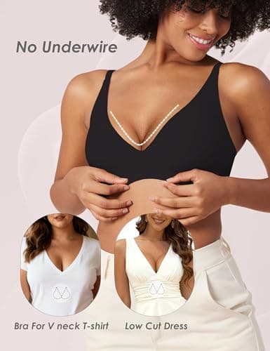 Tarbo Wireless Plunge Bra for Women – Seamless Jelly T-Shirt Bras, Sleep Bra, Deep V No Underwire Everyday Comfort Bralette with Light Support Lift, Adjustable Straps, Back Smoothing Black XL - Thumbnail 5