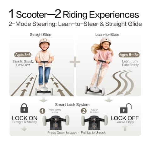 BEIESTATE 3 Wheel Scooter for Kids Ages 3-18, Up to 220 Lbs, Kids Scooter with Adjustable Lean-To-Steer Switch, Foldable, Lightweight, Wide Anti-Slip Deck, Adjustable Height Handlebar, Light-Up Wheels - Thumbnail 3