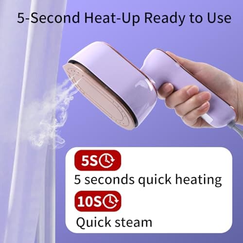 1000W Travel Steamer for Clothes, Portable 2-in-1 Handheld Steamer & Iron, 20s Fast Heat-Up, Sharp-Corner Detail Panel, Foldable 180° Handle, Compact for Home & Travel (Grape Purple) - Thumbnail 4