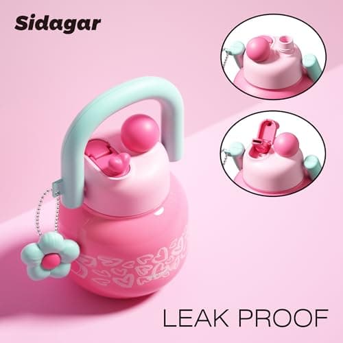Sidagar 22 oz Tumbler with Straw and Carry Handle, Wide Mouth Insulated Stainless Steel Travel Water Bottle, Heart Pattern Flask for Gym & Office, Preppy Kawaii Valentines Day Gift - Thumbnail 3