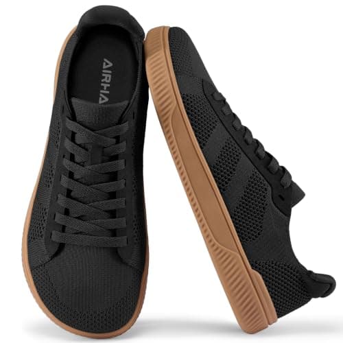 AIRHAS Mens Wide Toe Box Barefoot Shoes Zero Drop Fashion Sneakers for Men Walking Casual Minimalist Shoes(Black/Gum,7.0W) - Image 1