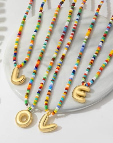 A ALARTAN Initial Necklace for Women Cute Colorful Beaded Charm Necklaces Bohemian Colorful Letter Necklaces Personalized Bubble Necklace Trendy Choker for Women Jewelry Gift（Letter A - Thumbnail 6