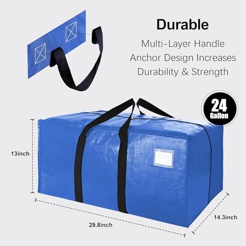 VELVETSURE 12 Pack Heavy Duty Extra Large Moving Bags W/Backpack Straps - Strong Handles & Zippers, Storage Totes For Space Saving, Fold Flat, Alternative to Moving Box and Storage Bin, Multicolor - Thumbnail 2