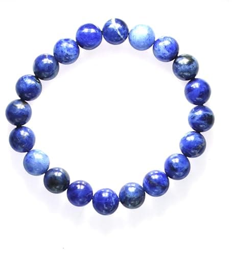 FUDIDU Sodalite Bracelet for Unisex, Approximately 7 inch Adjustable, 3/8 Inch Blue and white Crystal beads Stone Jewelry Gift for Confidence Creativity, Dainty Stackable Boho Couple gifts 10MM