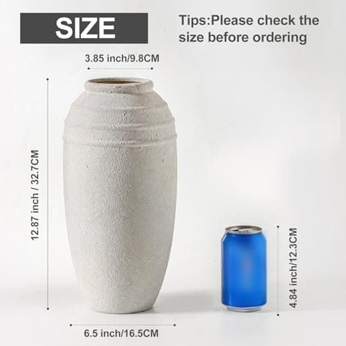 Lyeec Rustic Farmhouse Flower Vase - 12.87 inch Tall Ceramic Vintage Vase for Home Decor, Living Room Shelf Decor, Enterway Table Decoration - Thumbnail 2