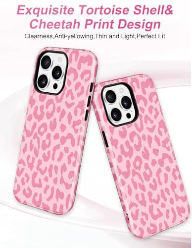 Aitipy Magnetic Cheetah Phone Case for iPhone 14 Pro Max, Compatible with MagSafe, Cute Aesthetic Pink Leopard Print Soft TPU and Hard PC Shockproof Protective Phone Cover for Women Girls - Thumbnail 3